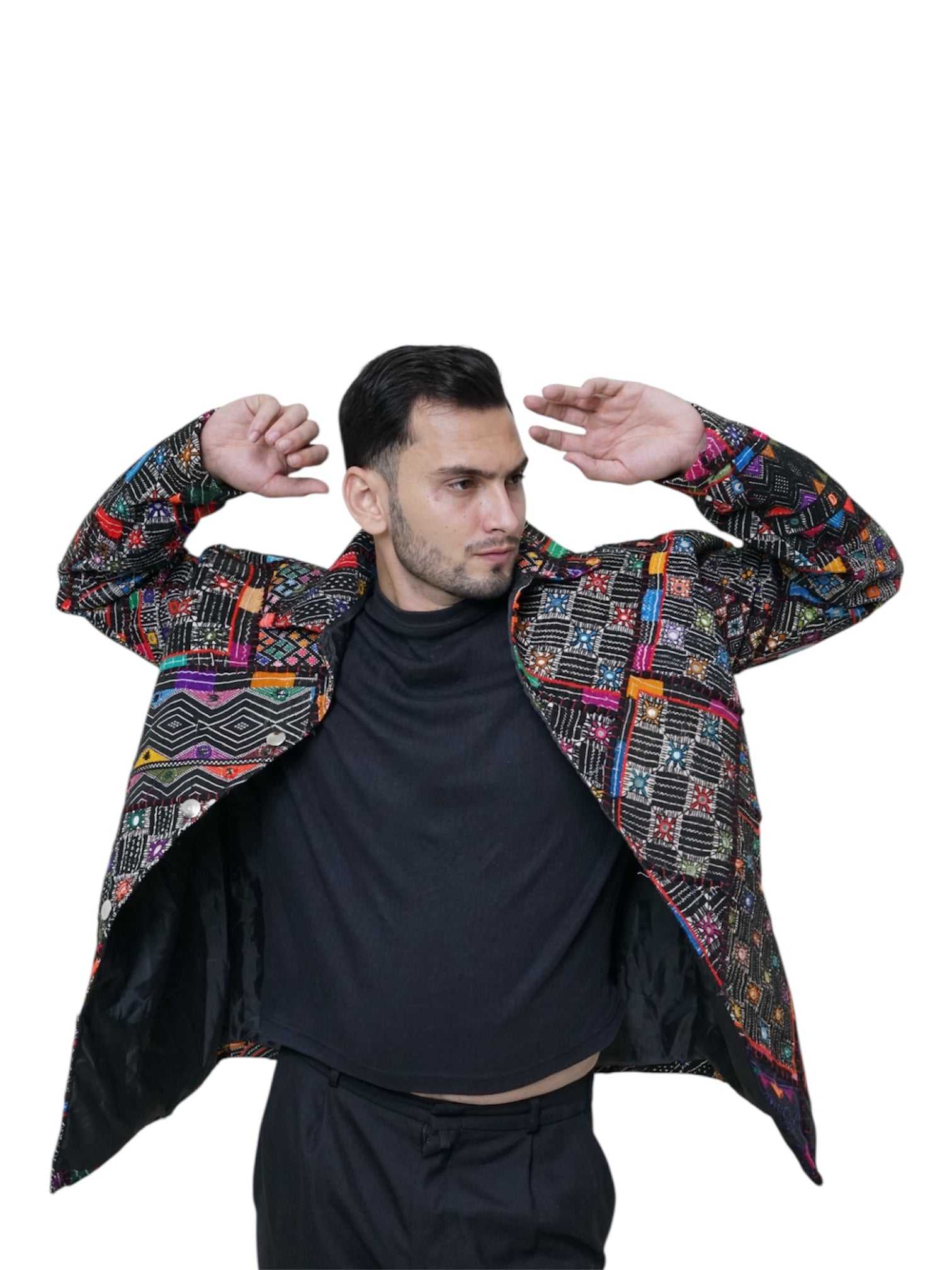 Artisan craftsmanship detail on handcrafted jacket