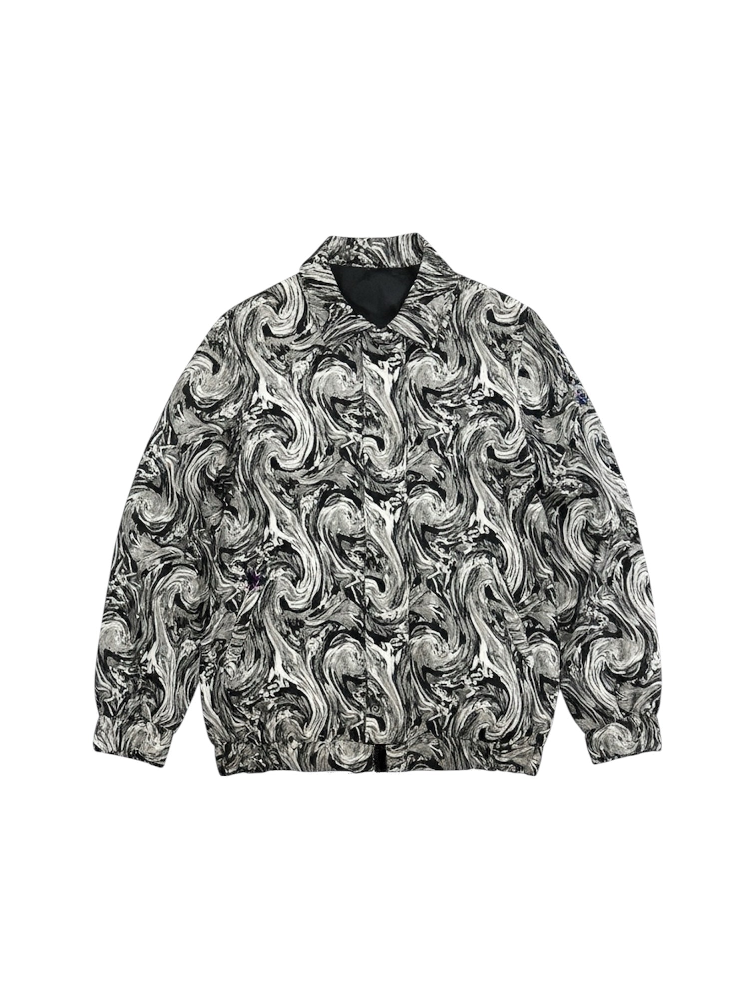 Black and white patterned jacket on a white background