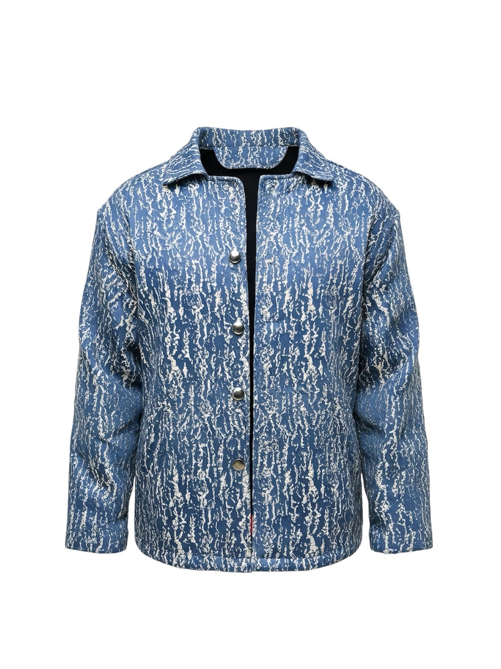 Blue textured jacket on a white background front view