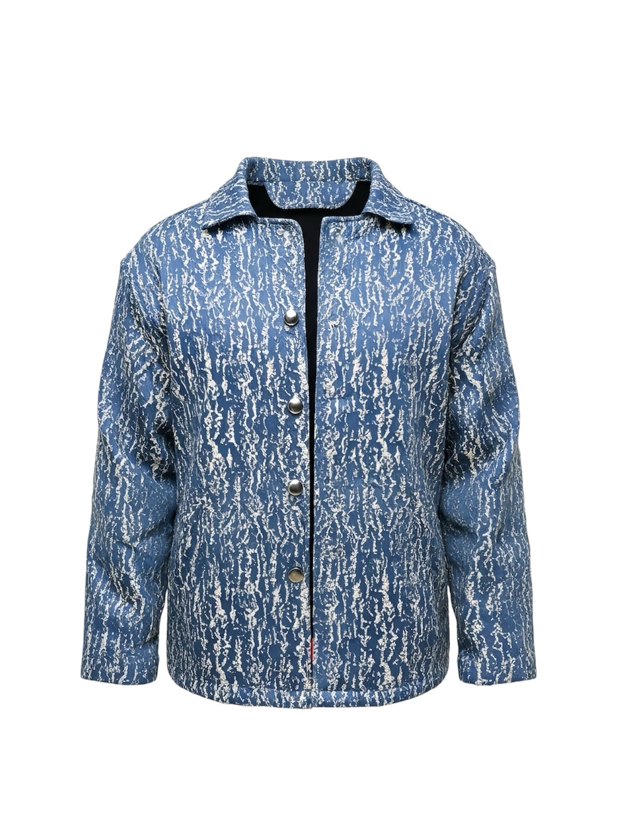 Blue textured jacket on a white background front view