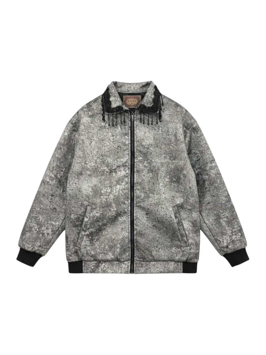 Gray jacket with black accents on a white background