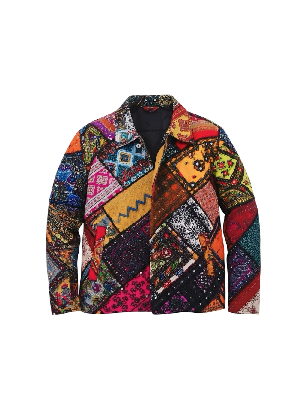 Multicolored patchwork jacket front view