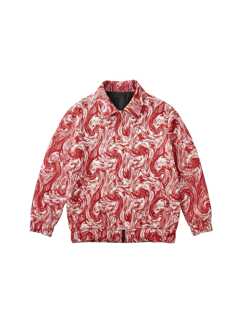 Red and white patterned jacket on a white background