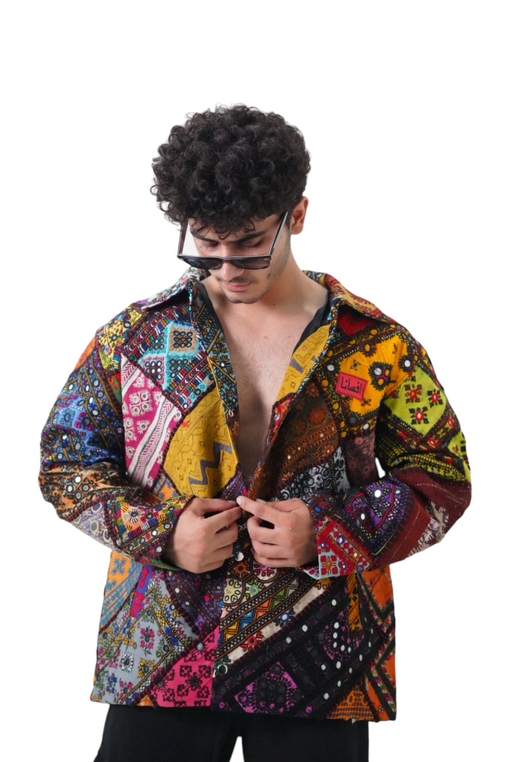 Slow fashion handmade jacket with unique patch design